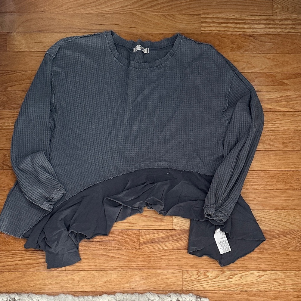 We The Free Charcoal Ruffle Hem Blouse